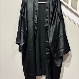 Elegant Black Satin Kimono Robe